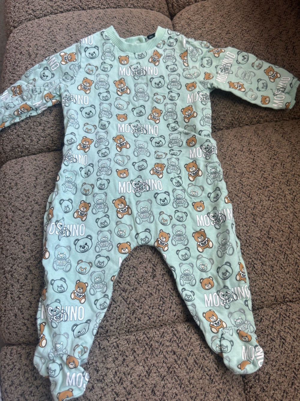Moschino Mint Green Teddy Bear Print Footie